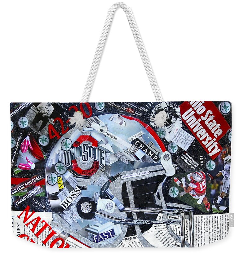  Ohio State Weekender Tote Bag featuring the painting Ohio State University National Football Champs by Colleen Taylor