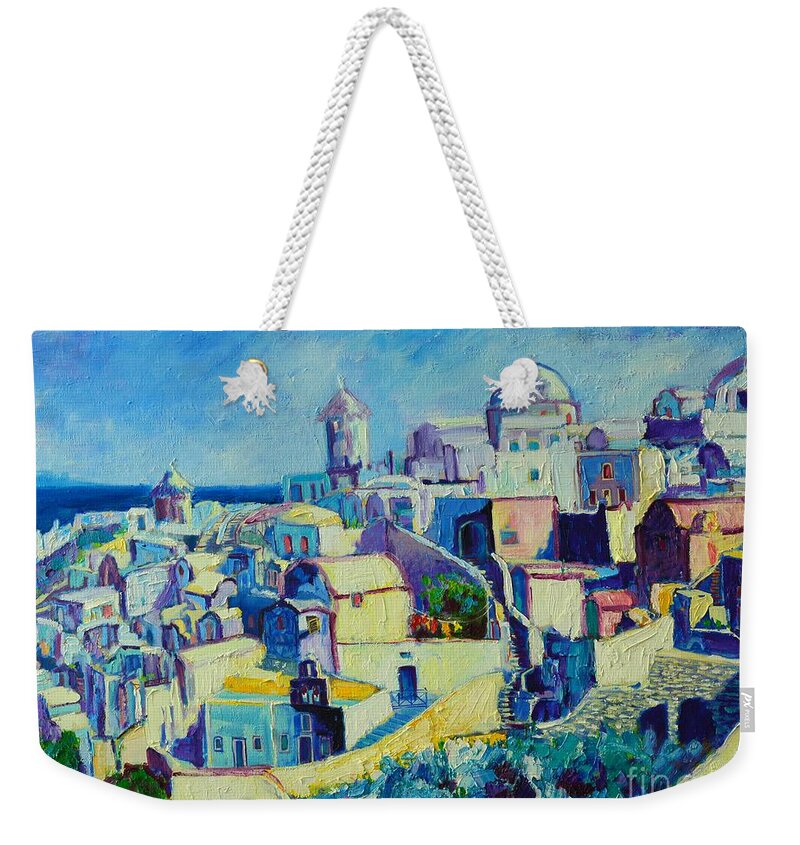 Santorini Weekender Tote Bag featuring the painting OIA by Ana Maria Edulescu