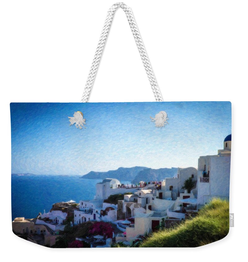 Landscape Weekender Tote Bag featuring the painting Oia Santorini Grk4332 by Dean Wittle