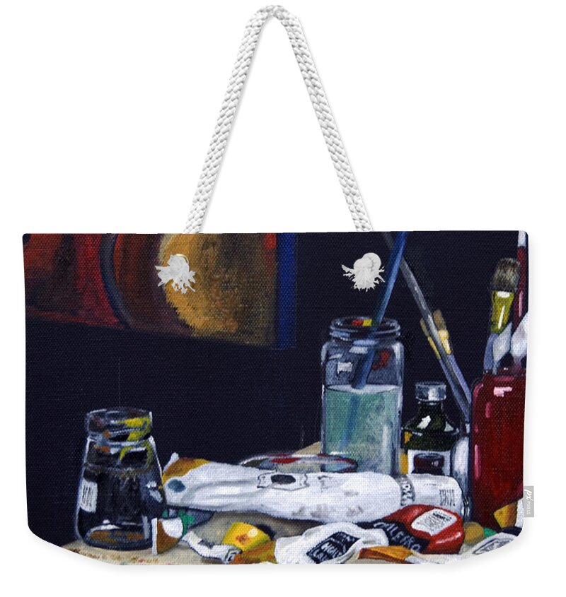 Still Life Weekender Tote Bag featuring the painting Oils Still Life by James Lavott