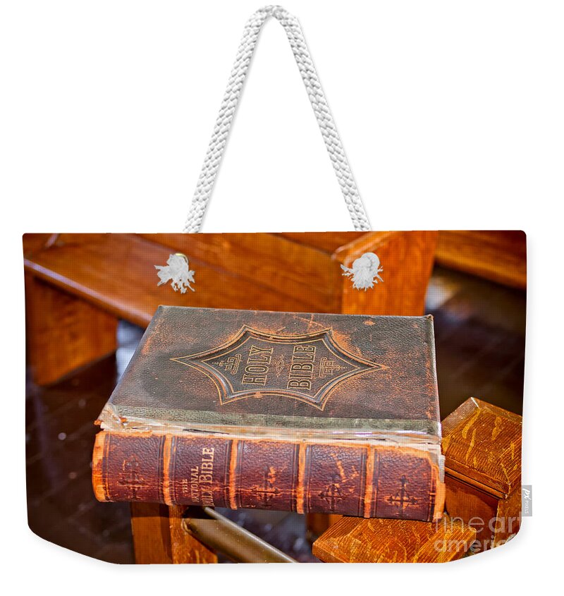 Old Weekender Tote Bag featuring the photograph Old Bible by Les Palenik