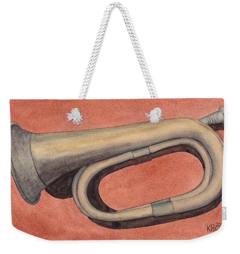 Brass Weekender Tote Bag featuring the painting Old Bugle by Ken Powers