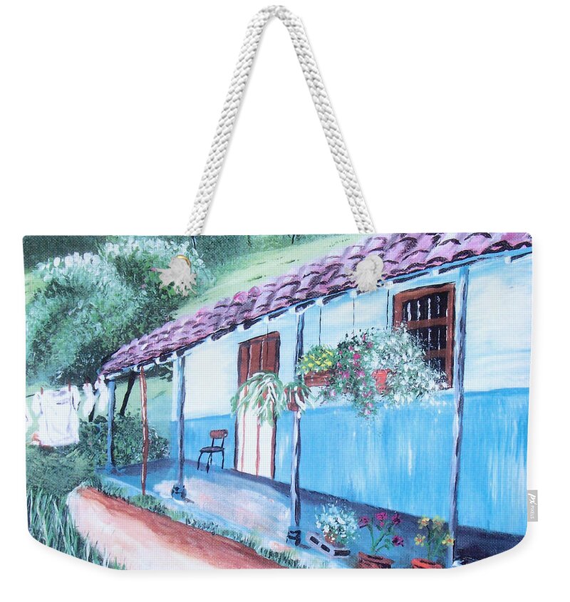 Old Colombia Home Weekender Tote Bag featuring the painting Old Colombia House by Luis F Rodriguez