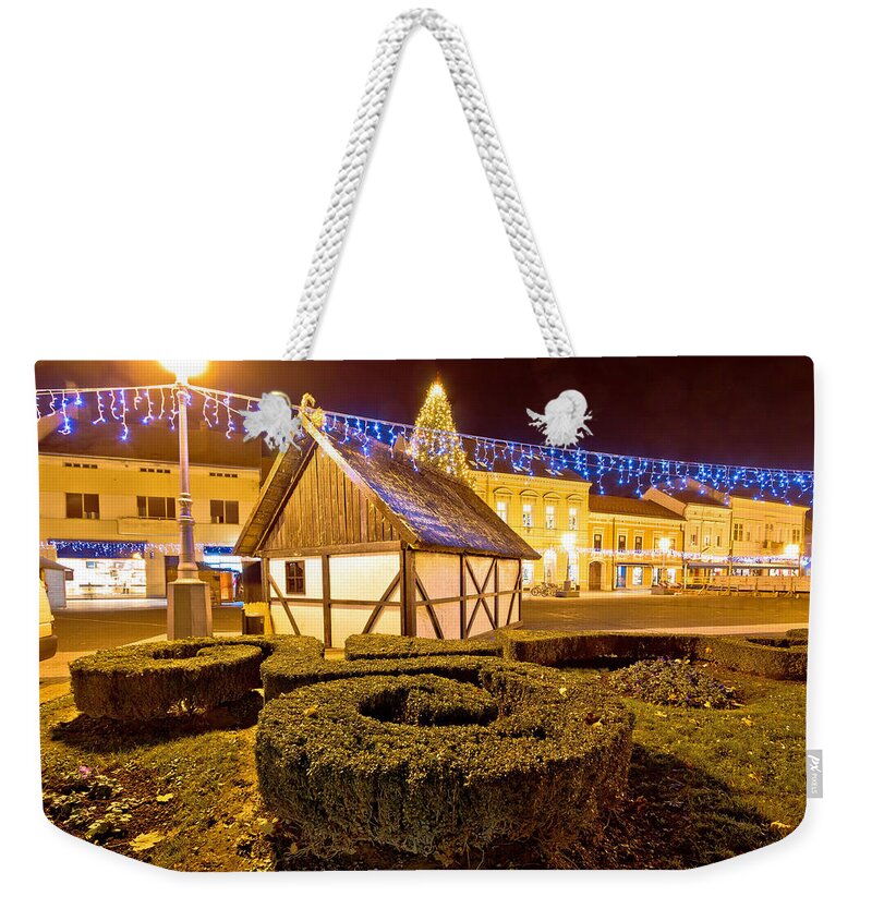 Christmas Weekender Tote Bag featuring the photograph Old cottage in Koprivnica christmas view by Brch Photography