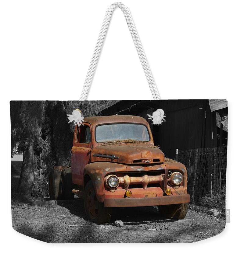 Ford Weekender Tote Bag featuring the photograph Old Ford Truck by Richard J Cassato