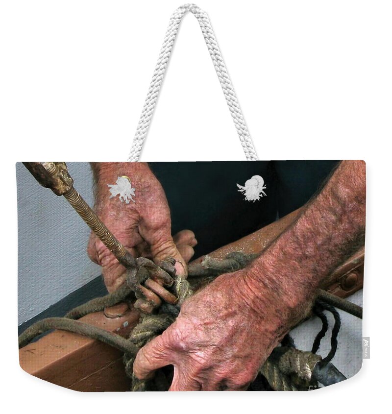 Hands Weekender Tote Bag featuring the photograph Old Hands and the Sea by Jennie Breeze