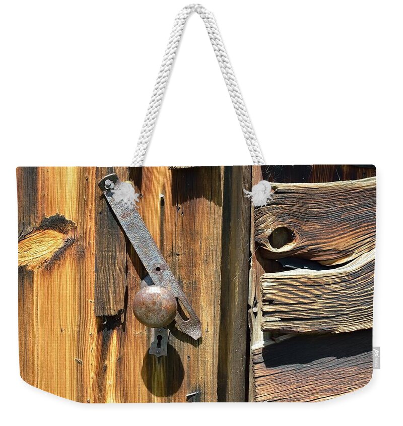Doorknob Weekender Tote Bag featuring the photograph Old Latch and Wood by Kae Cheatham