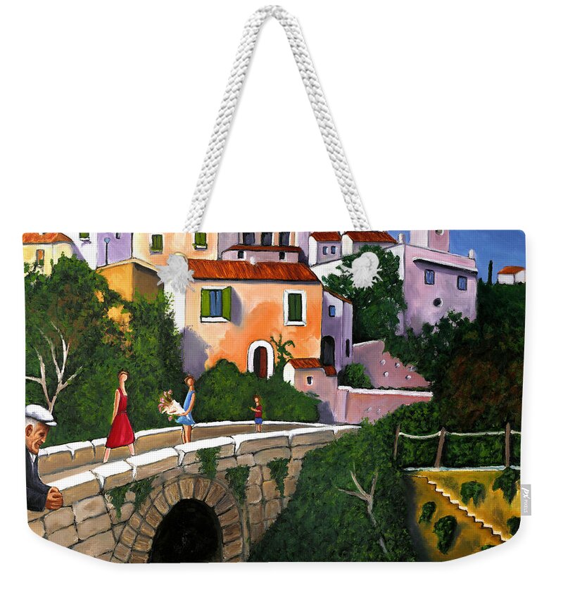 Mediterranean Art Weekender Tote Bag featuring the painting Old Man On Bridge by William Cain