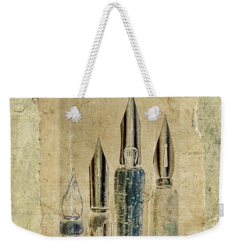 Pens Weekender Tote Bag featuring the photograph Old Pens Old Papers by Carol Leigh