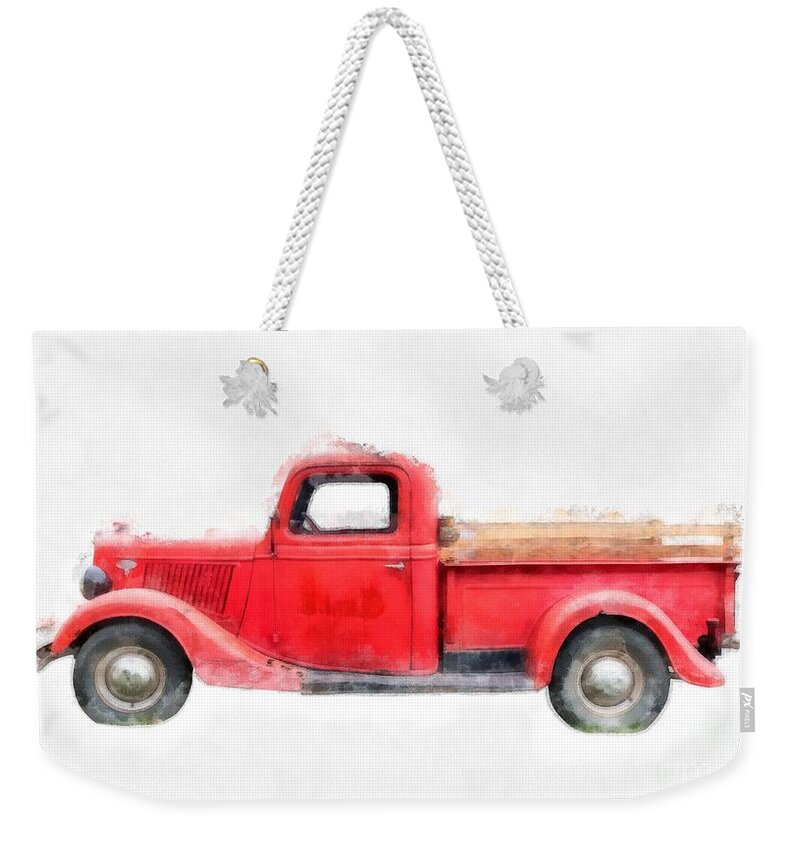 Truck Weekender Tote Bag featuring the photograph Old Red Ford Pickup by Edward Fielding