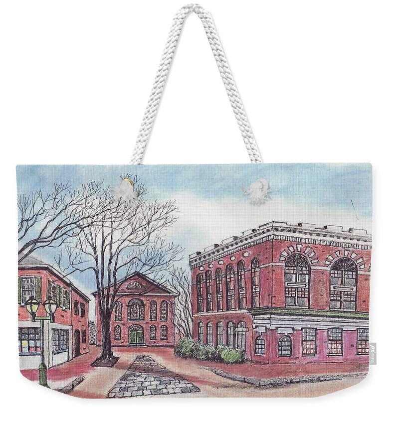  Paul Meinerth Artist Weekender Tote Bag featuring the drawing Old Salem City Hall by Paul Meinerth