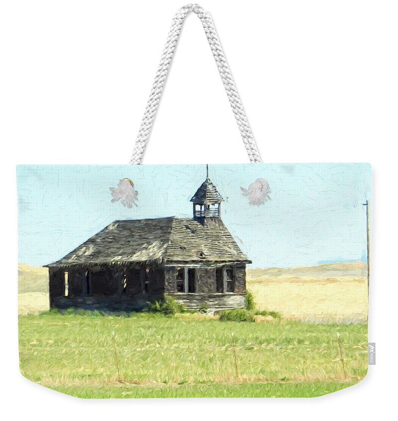  Weekender Tote Bag featuring the digital art Old Schoolhouse in Eastern Washington 2 by Cathy Anderson
