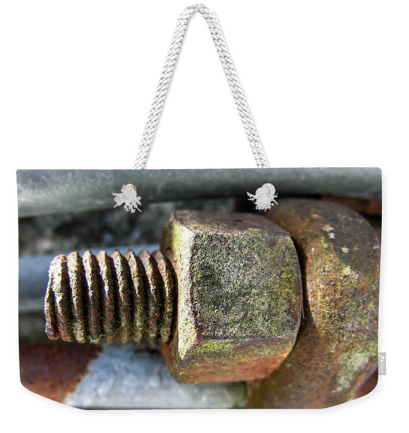 Silo Weekender Tote Bag featuring the photograph Old Silo Stave Bolt by Sherman Perry