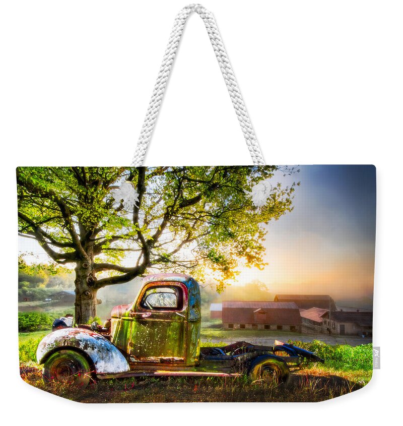 1937 Weekender Tote Bag featuring the photograph Old Truck in the Morning by Debra and Dave Vanderlaan