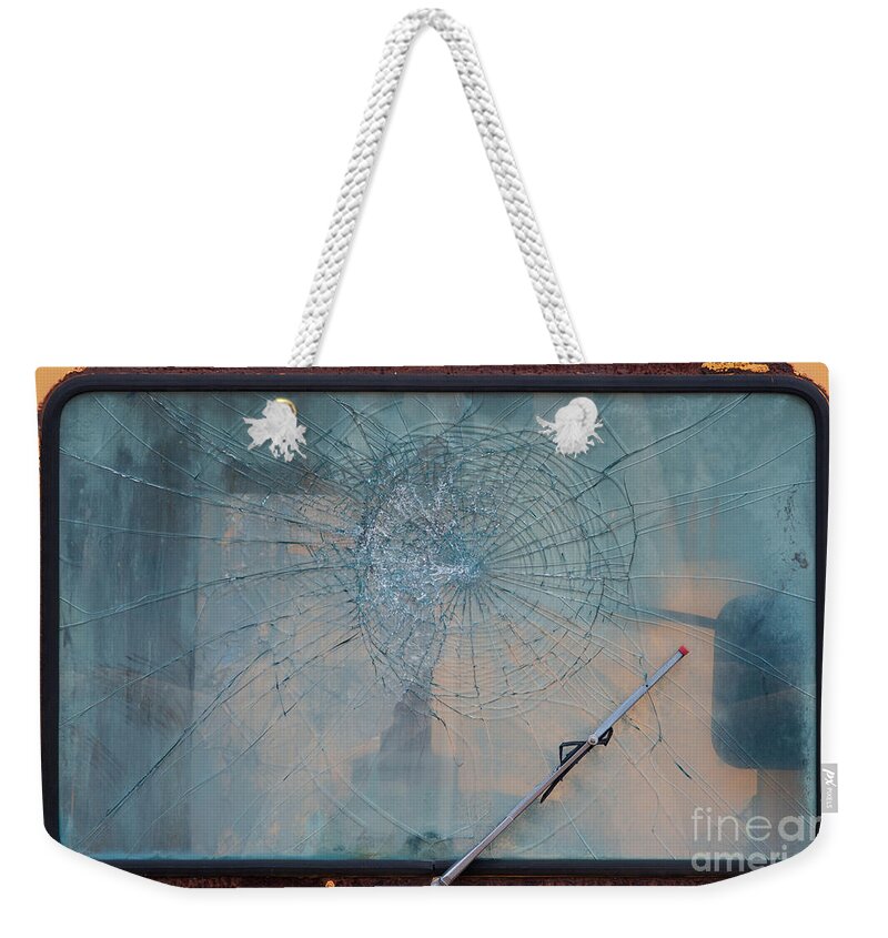 Vintage Weekender Tote Bag featuring the photograph Old truck windshield by Les Palenik
