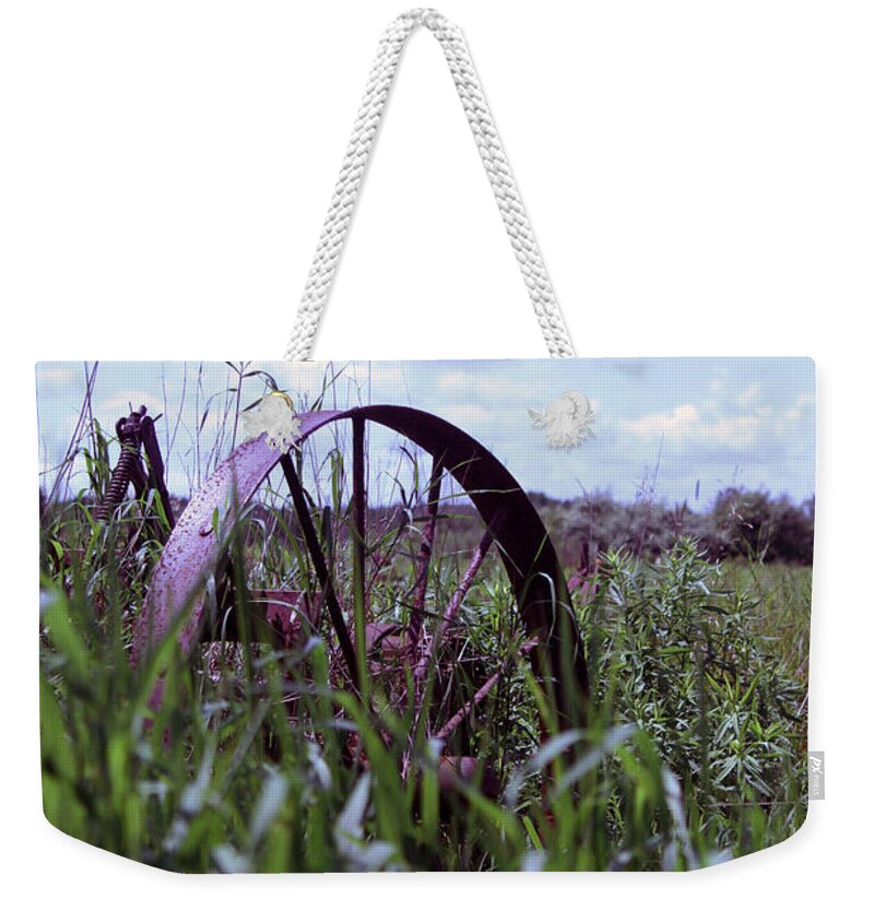Old Wheel Weekender Tote Bag featuring the photograph Old Wheel by Joann Copeland-Paul