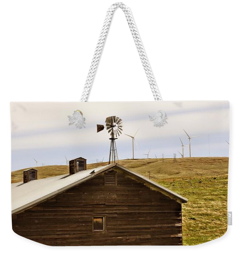 Windmills Weekender Tote Bag featuring the photograph Old Windmill vs New Windmills by Image Takers Photography LLC