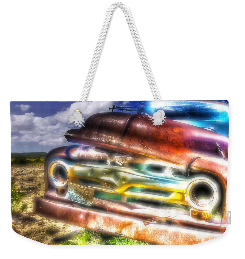 Vintage Weekender Tote Bag featuring the photograph Wyoming Old Chevy Truck by Amanda Smith