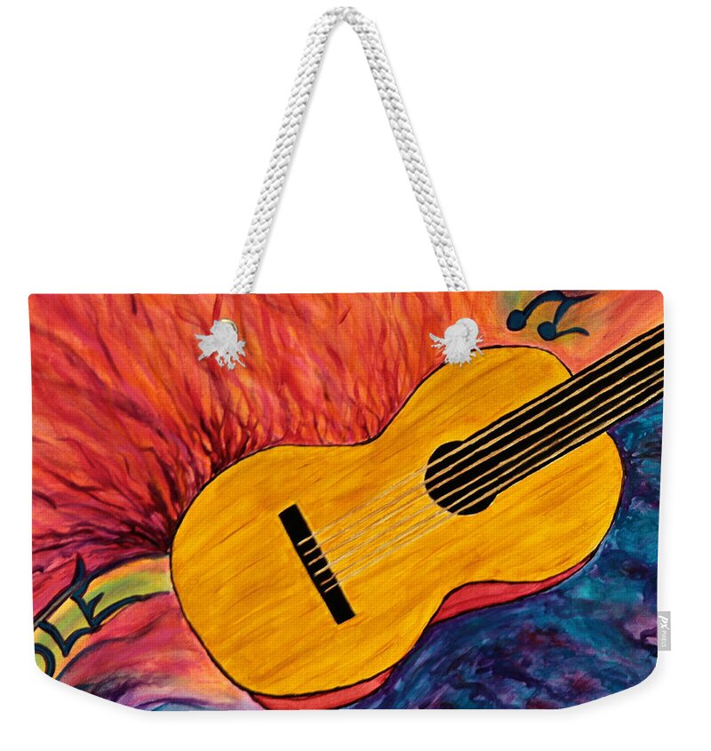 'phoenix Weekender Tote Bag featuring the painting Ole Guitar by Phoenix The Moody Artist