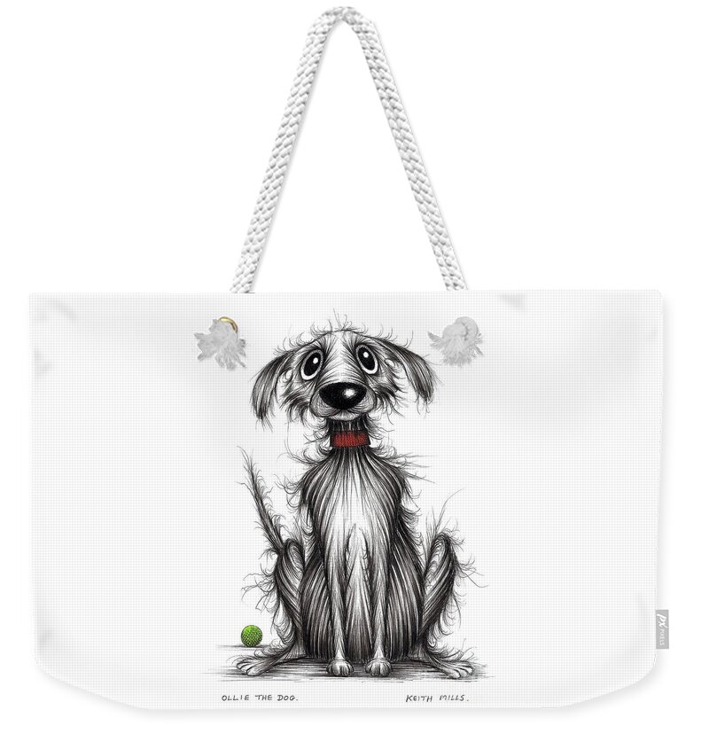 Ollie The Dog Weekender Tote Bag featuring the drawing Ollie the dog by Keith Mills