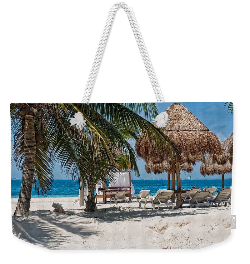 Isla Mujeres Mexico Beach Weekender Tote Bag featuring the photograph White Sandy Beach in Isla Mujeres by Ginger Wakem