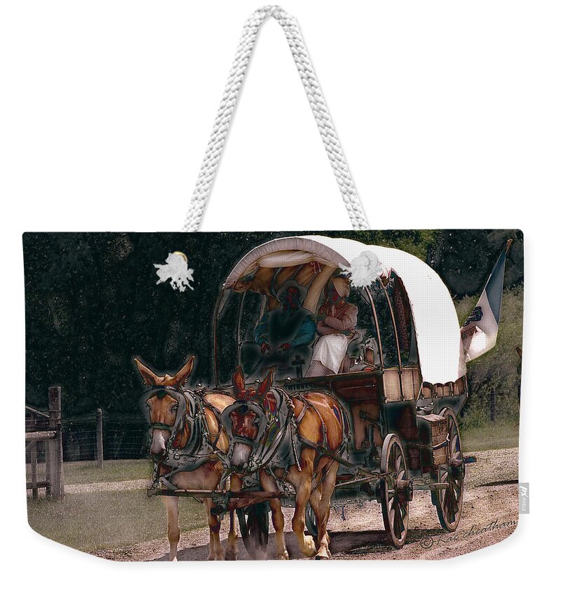 Covered Wagon Weekender Tote Bag featuring the digital art On the Bozeman Trail by Kae Cheatham