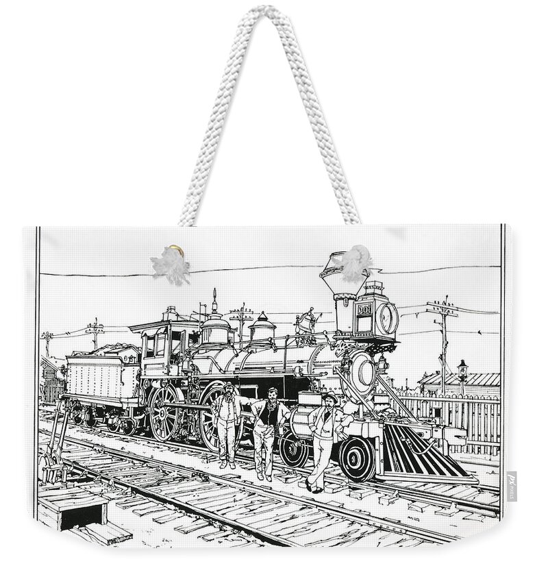 Trains Weekender Tote Bag featuring the drawing On The Old Pennsy by Ira Shander