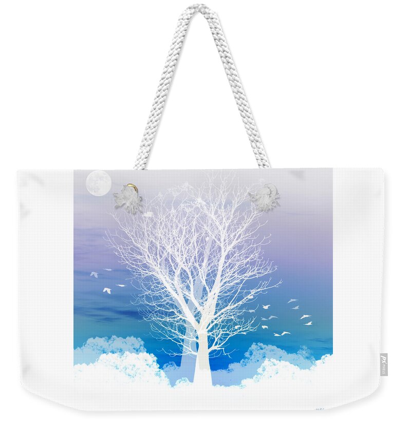 Tree Blue Moon Purple Birds Flying Square Boab Negative Abstract Landscapes Fantasy Weekender Tote Bag featuring the photograph Once upon a moon lit night... by Holly Kempe