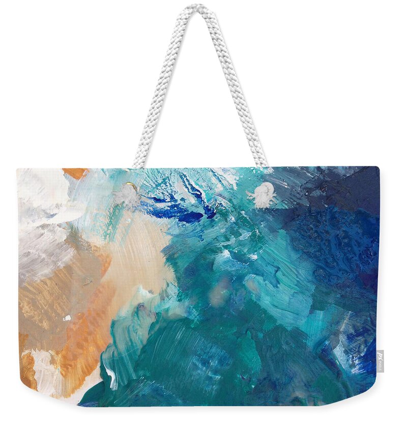 Abstract Painting Weekender Tote Bag featuring the painting On A Summer Breeze- contemporary abstract art by Linda Woods