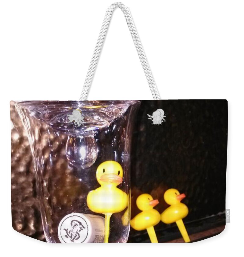 Ducks Weekender Tote Bag featuring the photograph One Plus Two by Tamara Michael