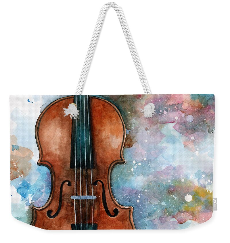 Violin Weekender Tote Bag featuring the painting One Voice in the Cosmic Fugue by Sean Parnell