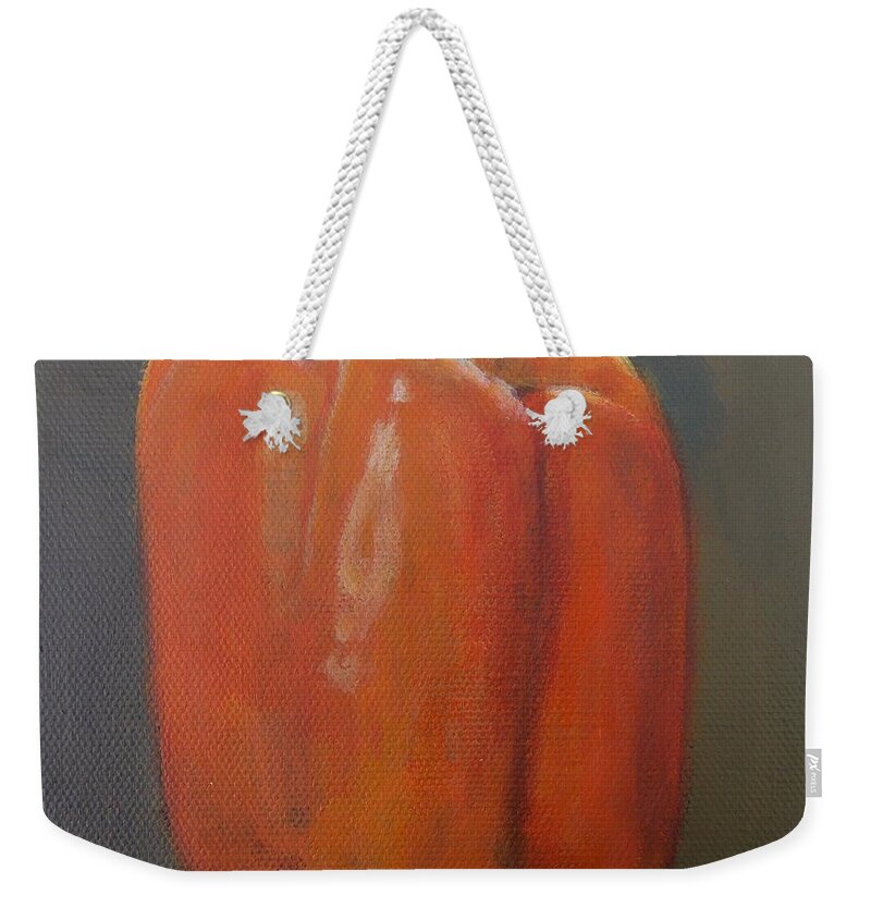 Still Life Weekender Tote Bag featuring the painting Orange Bell Pepper by Marlene Book