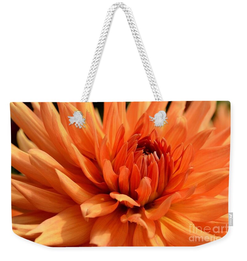 Blossom Weekender Tote Bag featuring the photograph Orange Dahlia by Scott Lyons