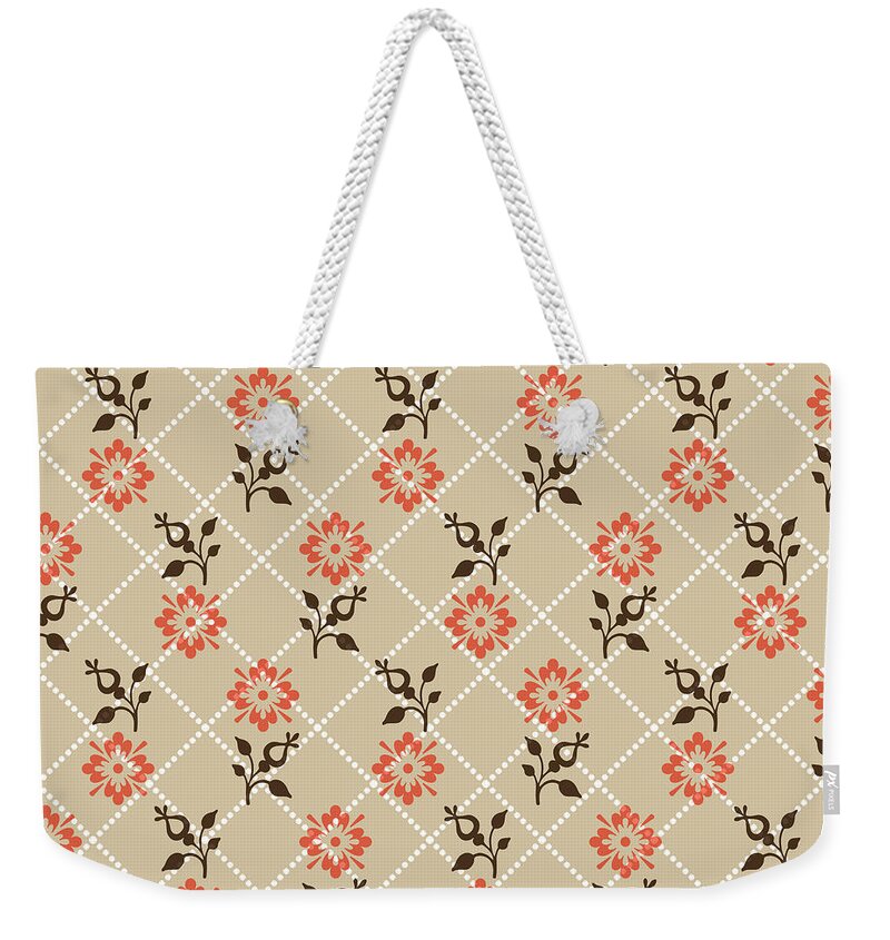 Flower Weekender Tote Bag featuring the mixed media Orange Floral Pattern by Christina Rollo