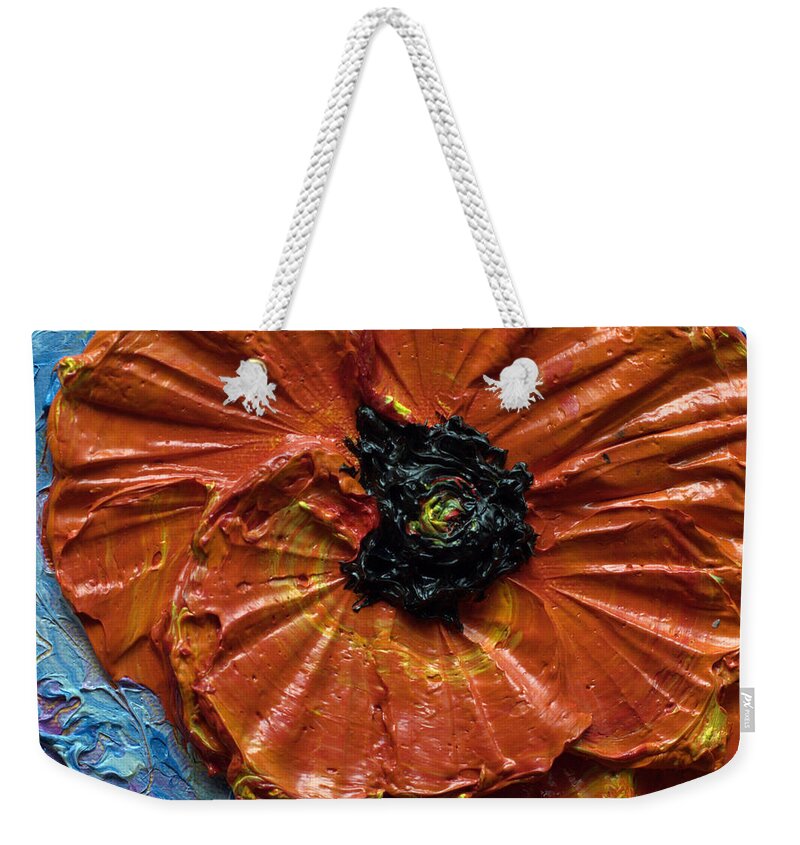 Red Weekender Tote Bag featuring the painting Single Red Poppy by Paris Wyatt Llanso