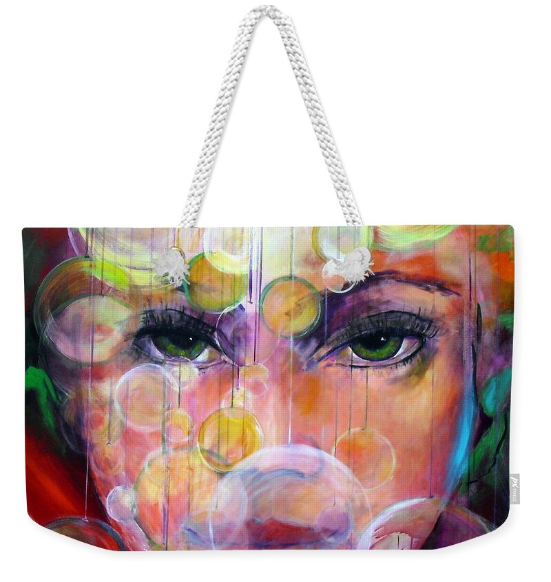 Bright Colors Weekender Tote Bag featuring the painting Orbs by Jodie Marie Anne Richardson Traugott     aka jm-ART