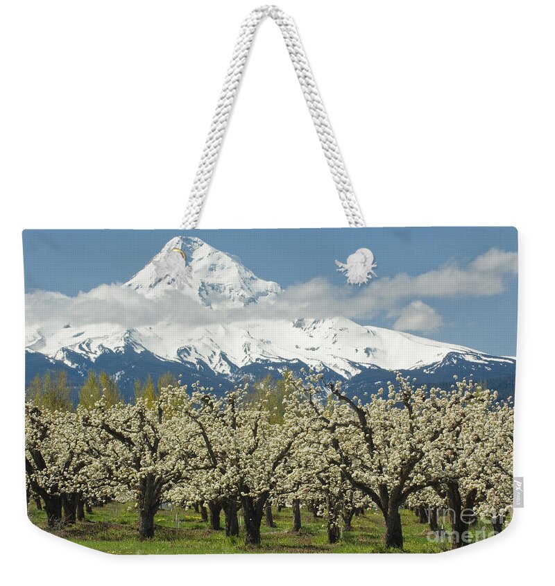 Orchard Weekender Tote Bag featuring the photograph Orchard And Mount Hood Oregon by John Shaw