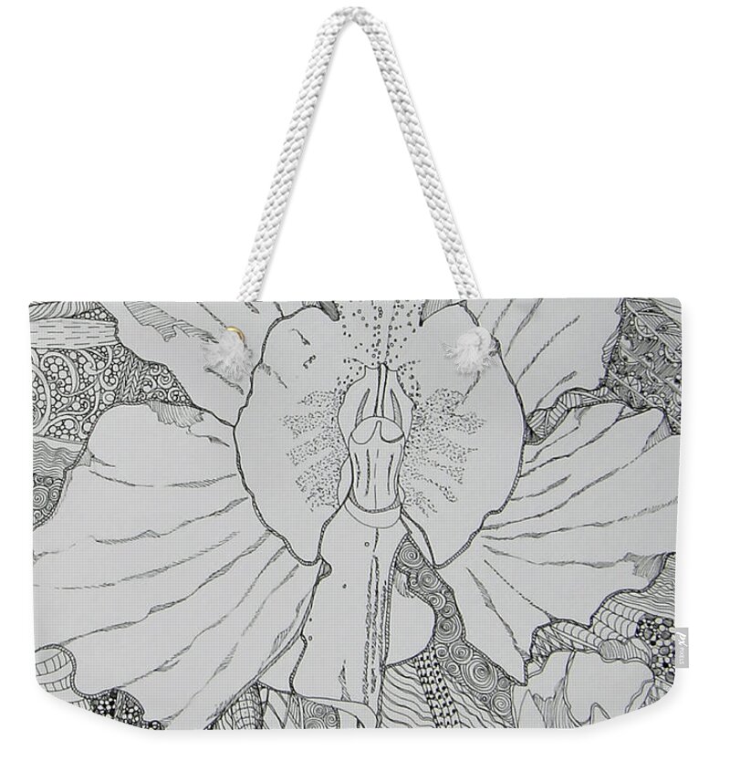 Orchid Weekender Tote Bag featuring the drawing Orchid in Disguise by Terry Holliday