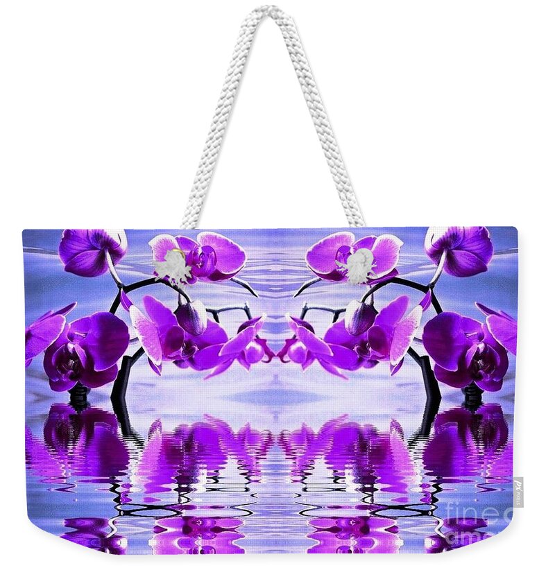 Orchid Weekender Tote Bag featuring the photograph Orchid Mirrored Reflections by Judy Palkimas
