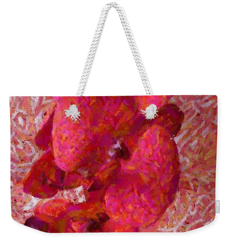 Orchid Weekender Tote Bag featuring the photograph Orchid on Fabric by Barbie Corbett-Newmin