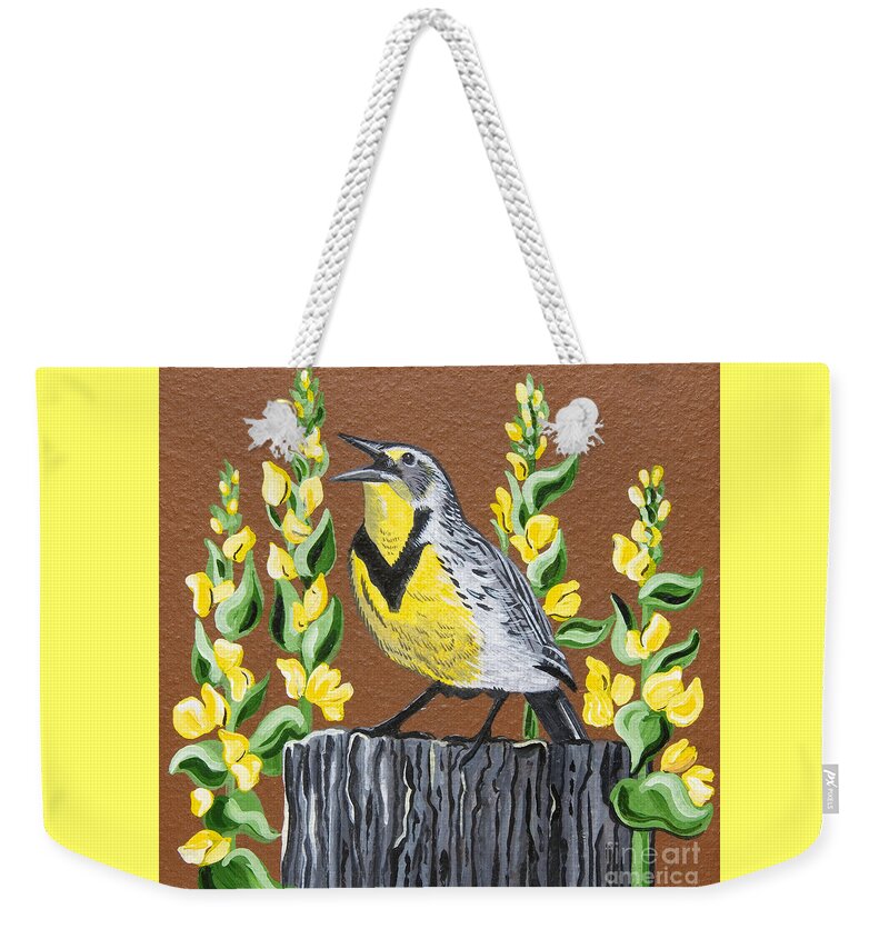Nature Weekender Tote Bag featuring the painting Oregon Meadowlark by Jennifer Lake