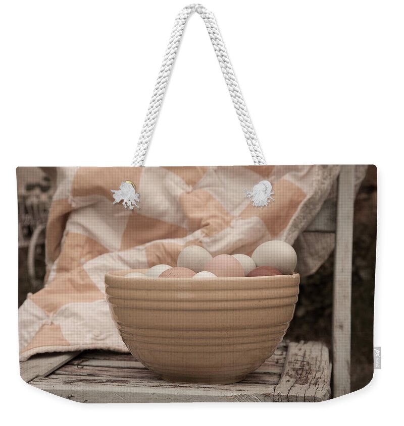 Eggs Weekender Tote Bag featuring the photograph Organic Eggs by Toni Hopper