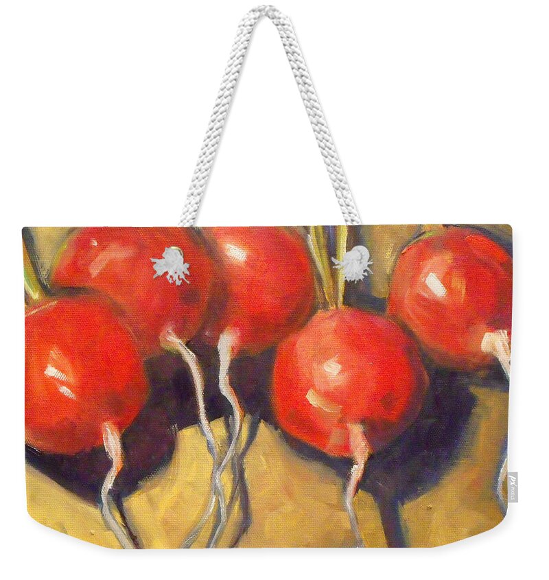 Radish Weekender Tote Bag featuring the painting Organic Radishes Still Life by Mary Hubley
