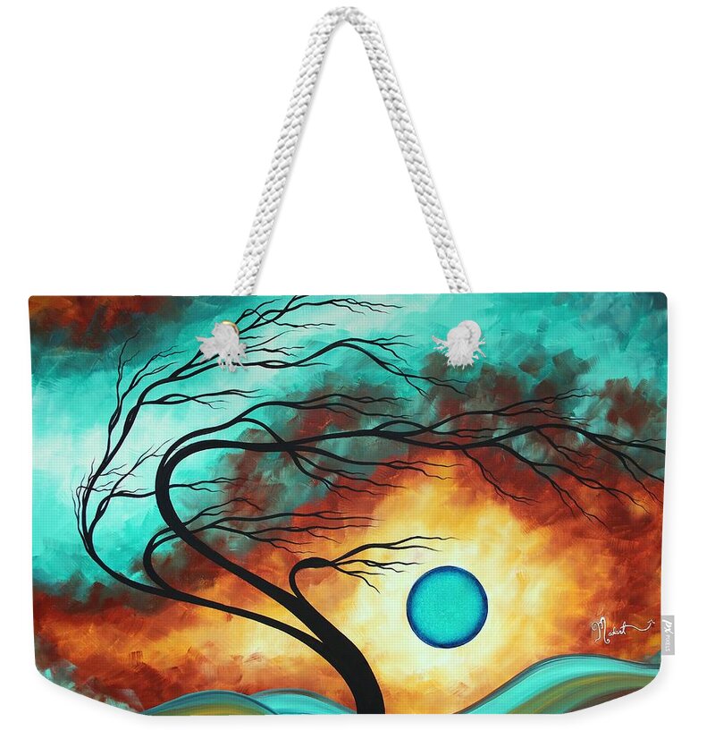 Abstract Weekender Tote Bag featuring the painting Original Bold Colorful Abstract Landscape Painting FAMILY JOY I by MADART by Megan Aroon