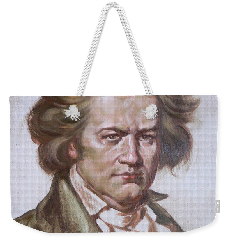 Oil Painting Weekender Tote Bag featuring the painting Original Oil Painting - Portrait Of Beethoven #16-2-5-22 by Hongtao Huang