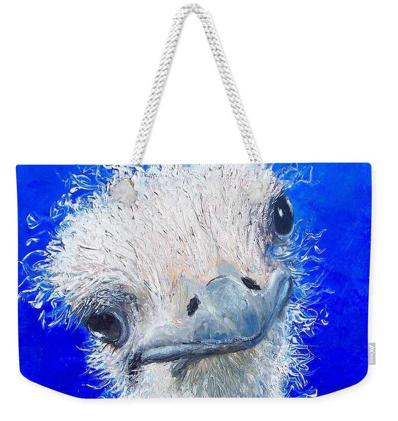 Ostrich Weekender Tote Bag featuring the painting Ostrich Painting 'Waldo' by Jan Matson by Jan Matson