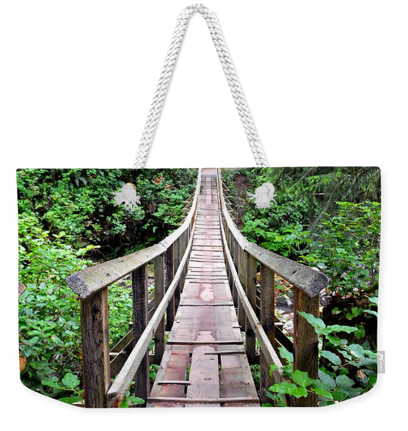 Oregon Weekender Tote Bag featuring the photograph Oswald Swinging Bridge by Rebecca Parker