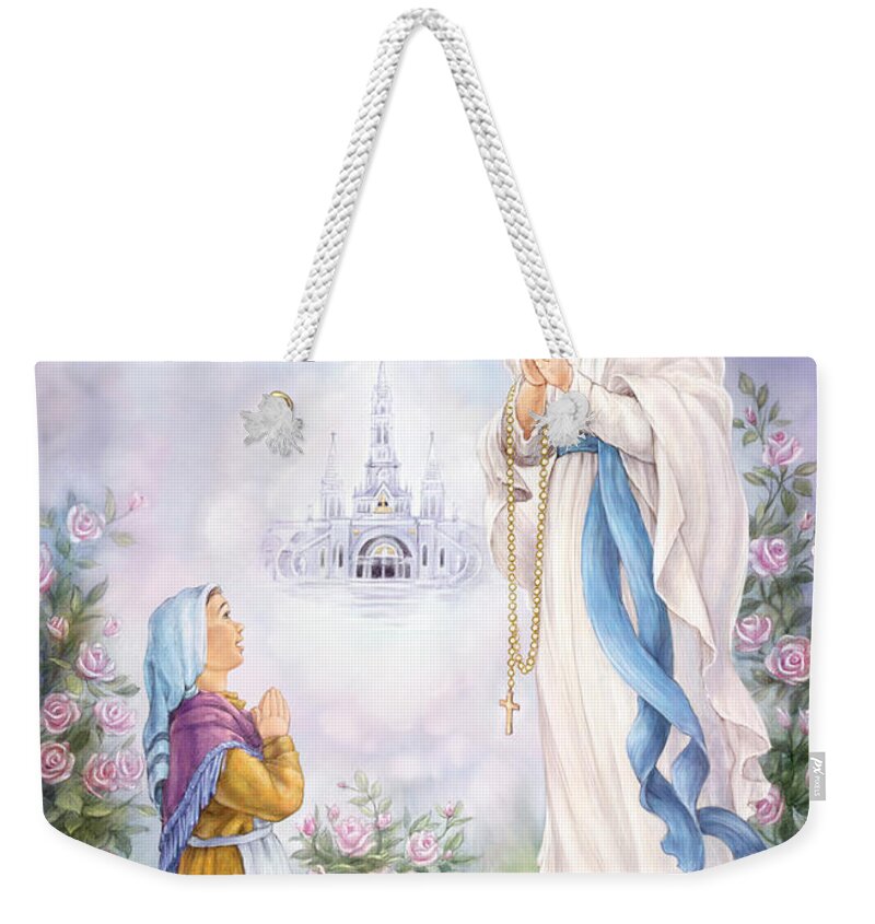 Lourdes Weekender Tote Bag featuring the digital art Our Lady of Lourdes by Randy Wollenmann