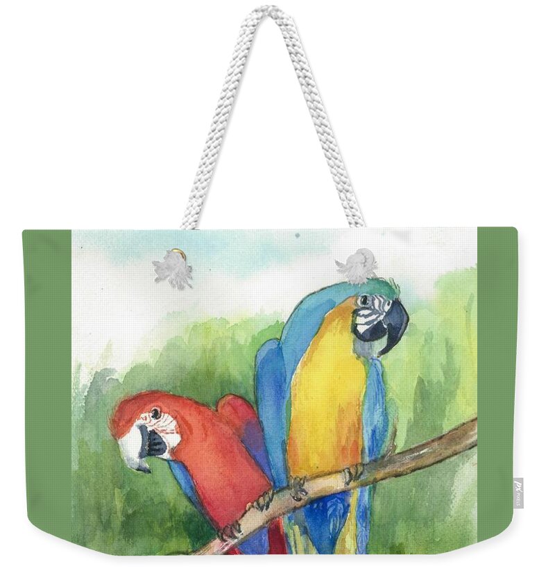 Birds Weekender Tote Bag featuring the painting Lunch in the Wild by Maria Hunt