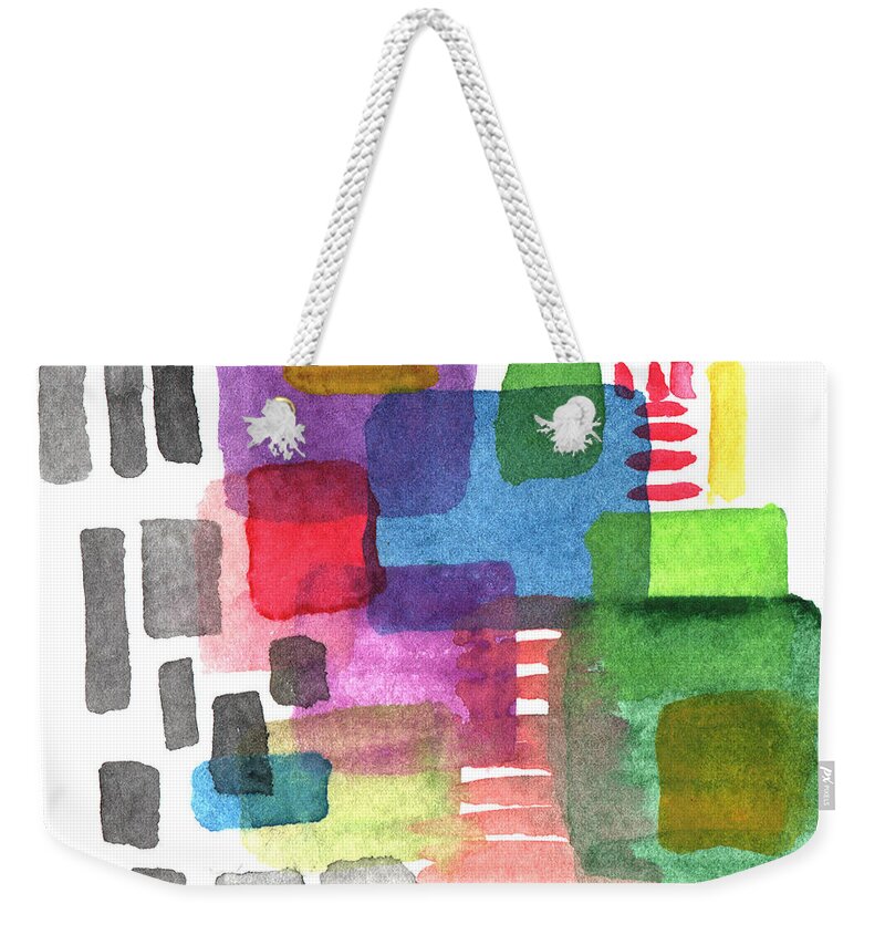 Squares Weekender Tote Bag featuring the painting Out Of The Box by Linda Woods